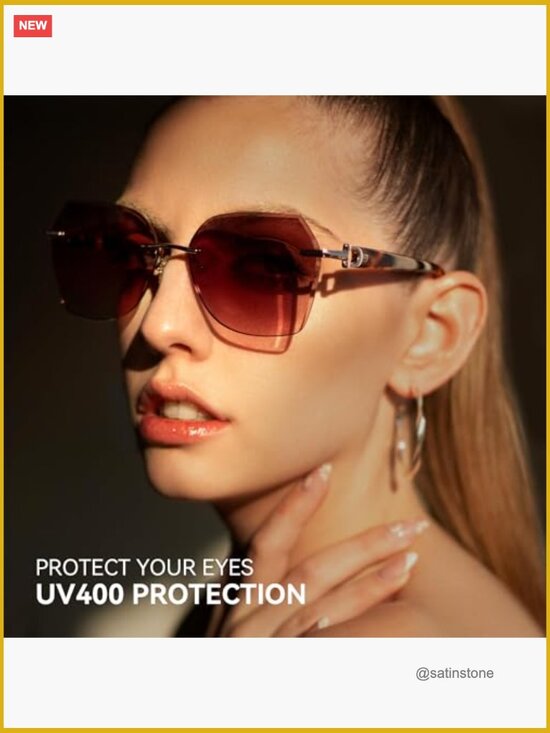 Oversized Rimless Sunglasses Geometric Diamond Cutting Gradient Lens UV main image 7